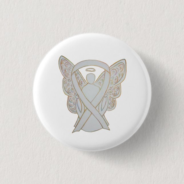 White Angel Awareness Ribbon Custom Art Pins (Front)