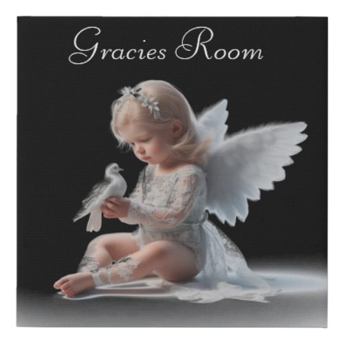 White Angel Child Holding Dove Art Faux Canvas Print