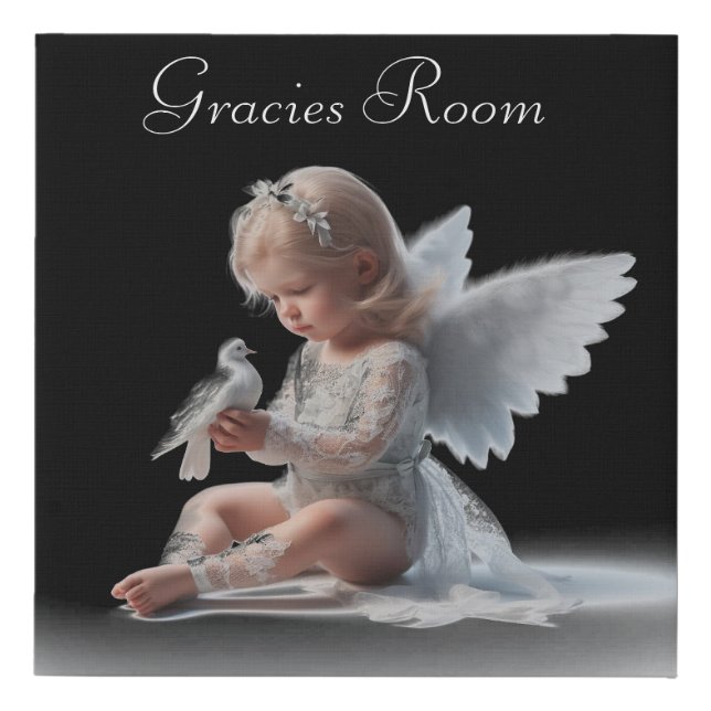 White Angel Child Holding Dove Art Faux Canvas Print (Front)
