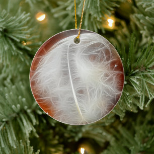 White Angel Feather Ceramic Ornament