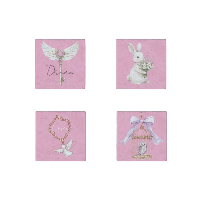 White Angel Feathers Key Stone Magnet (Front)