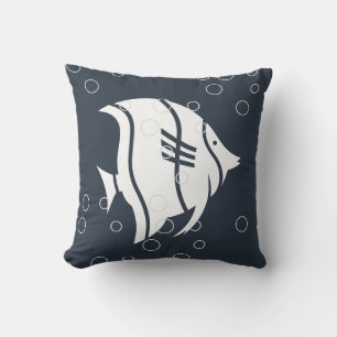 White Angel fish on Navy Blue PILLOW