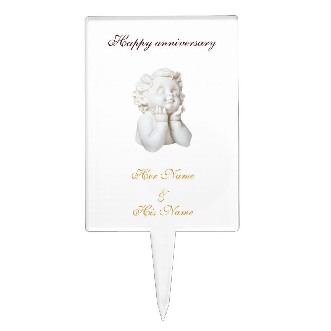 White Angel - Happy Anniversary Cake Topper (Front)