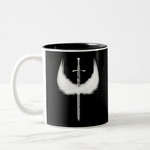 White angel wings and sword Two_Tone coffee mug
