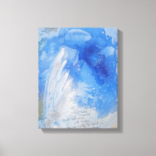 White Angel Wings in Blue Night Sky watercolor Canvas Print
