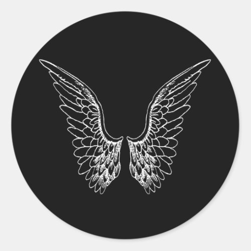 White Angel Wings on Black Background Classic Round Sticker