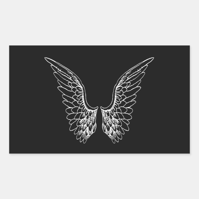 White Angel Wings on Black Background Rectangular Sticker (Front)