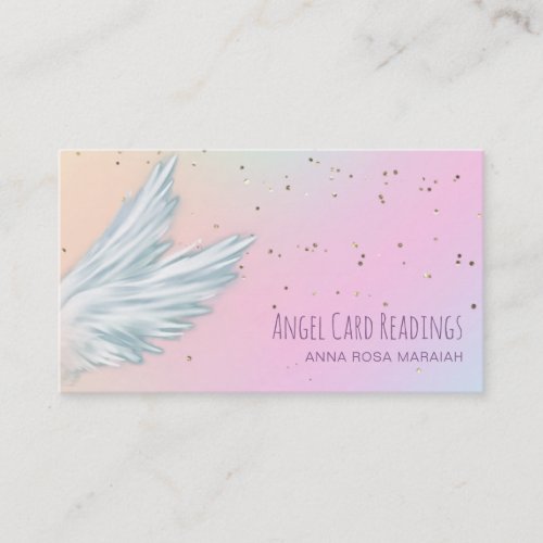  White Angel Wings Starry Pastel Rainbow Business Card