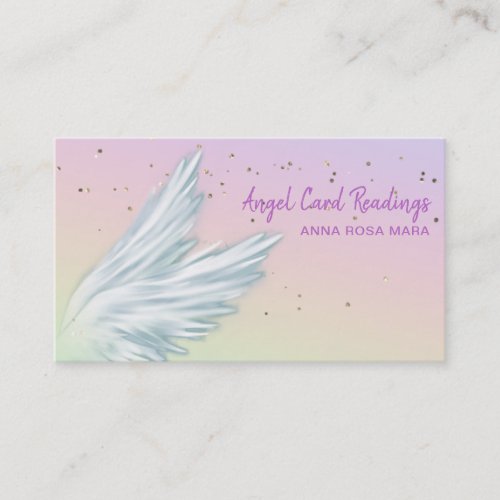   White Angel Wings Starry Rainbow Pastel Business Card