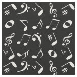White Angled Music Notes Pattern on Black Fabric