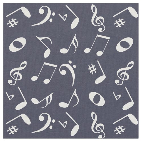 White Angled Music Notes Pattern on Dk Blue Fabric