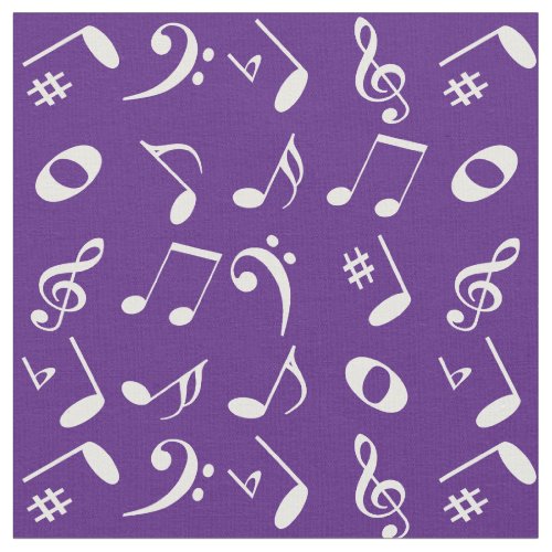 White Angled Music Notes Pattern on Purple Fabric