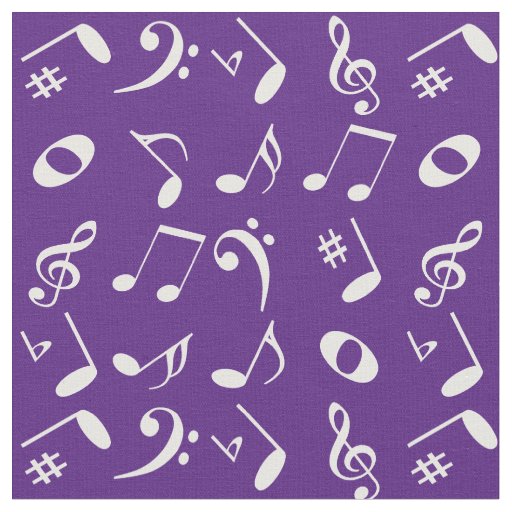 White Angled Music Notes Pattern on Purple Fabric
