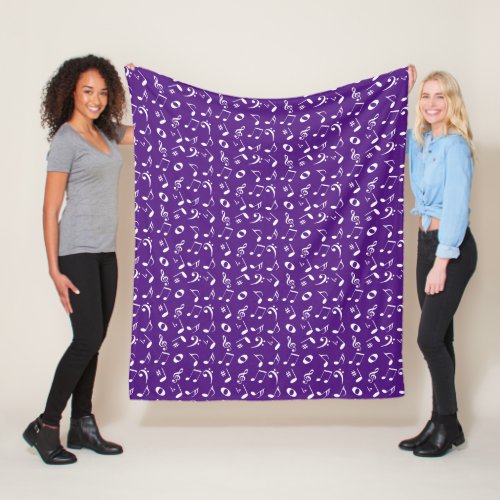 White Angled Music Notes Pattern on Purple Fleece Blanket
