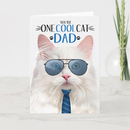 White Angora Cat Fathers Day One Cool Cat Holiday Card