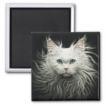 White Angora Cat Magnet by BluePlanet at Zazzle