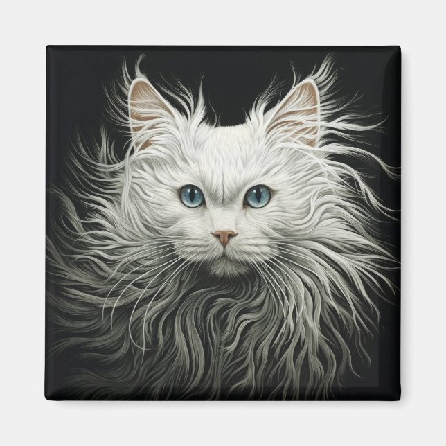 White Angora Cat Magnet (Front)