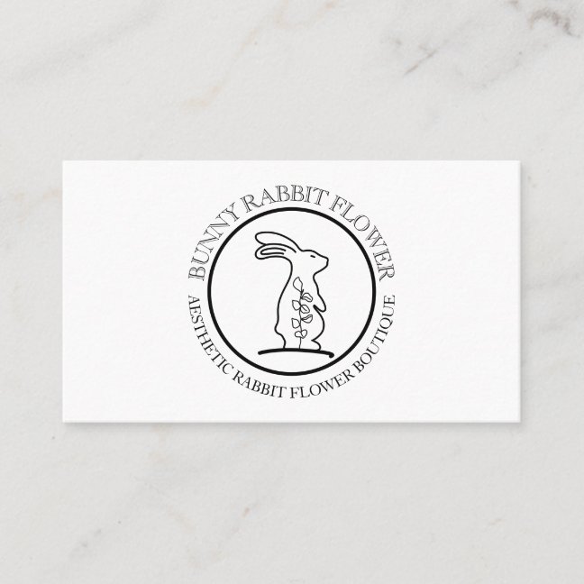 White Animal Flower Circle Frame Rabbit Bunny Business Card