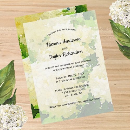 White Annabelle Hydrangeas Wedding Invitation