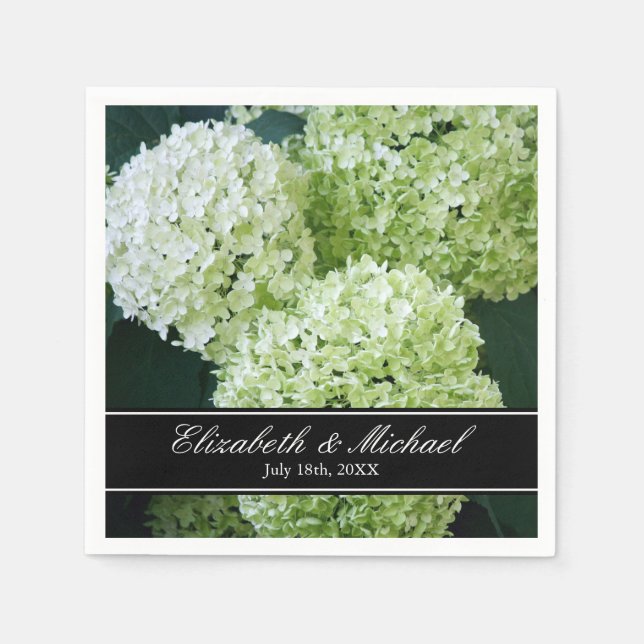White Annabelle Hydrangeas Wedding Personalized Napkins (Front)