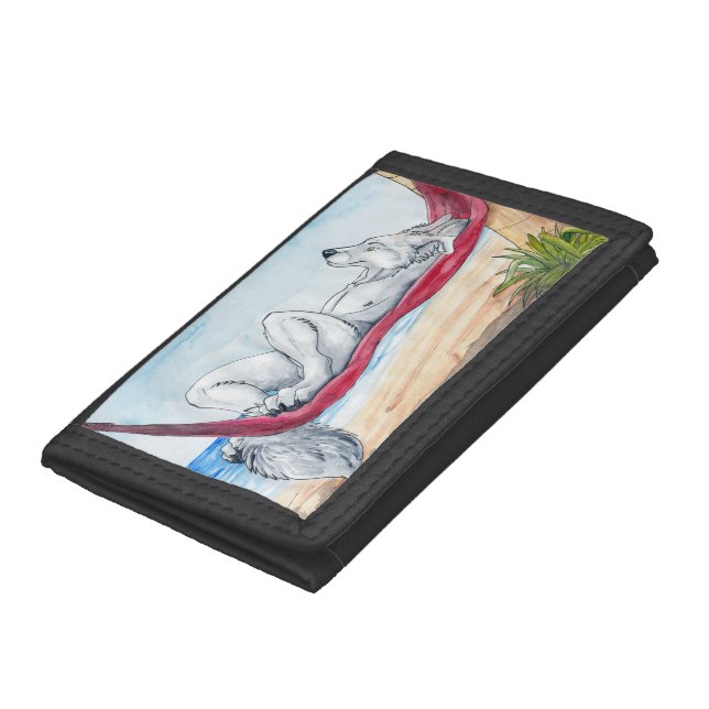 White anthro wolf enjoying summer in hammock tri-fold wallet (Bottom)