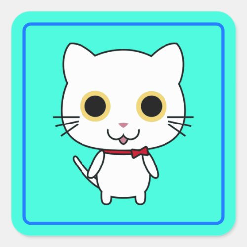 White Anthropomorphic Cat Clipart Square Sticker