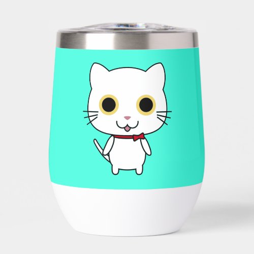 White Anthropomorphic Cat Clipart Thermal Wine Tumbler