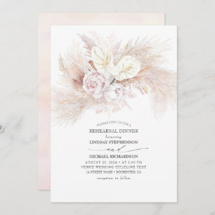 White Anthurium and Pampas Grass Rehearsal Dinner Invitation