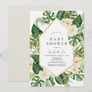 White Anthurium & Hibiscus Floral Baby Shower Invitation