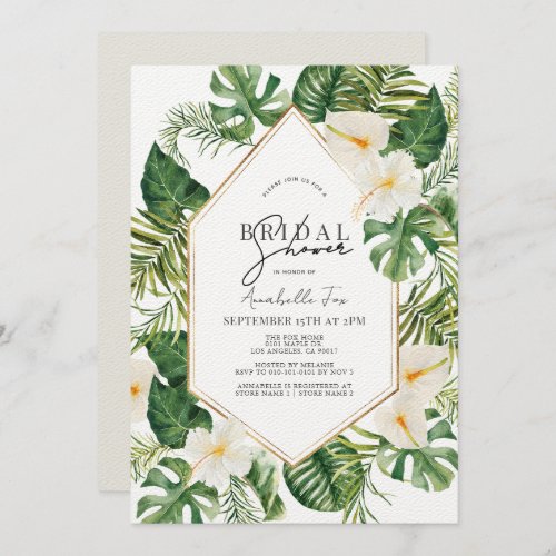 White Anthurium  Hibiscus Floral Bridal Shower Invitation