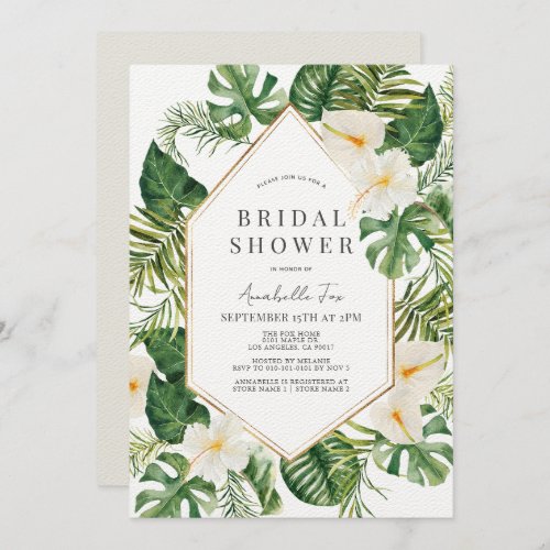 White Anthurium  Hibiscus Floral Bridal Shower Invitation