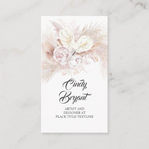 White Anthuriums Pampas Grass and Dusty Pink Roses Business Card