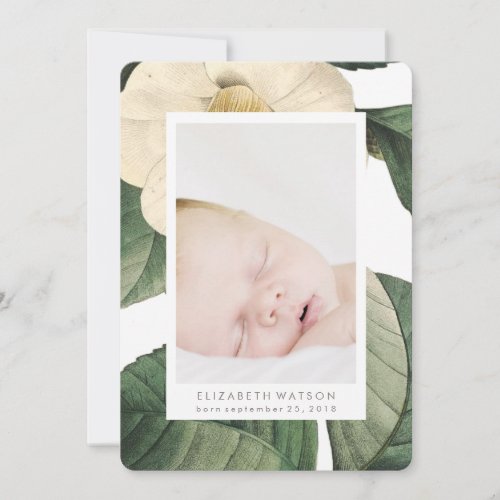 White Antique Flower Photo Card Birth Announcement