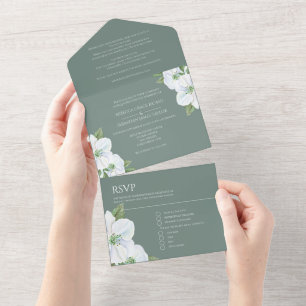 White Apple Blossom All In One Wedding All In One Invitation
