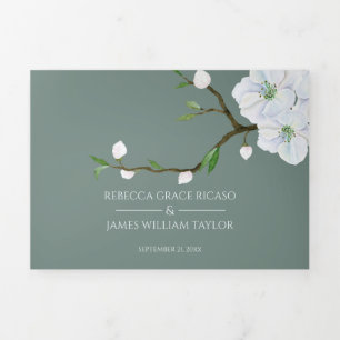 White Apple Blossom All In One Wedding Invitation