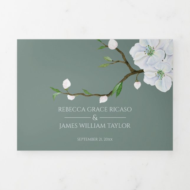 White Apple Blossom All In One Wedding Invitation (Cover)