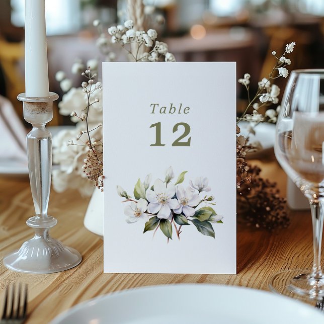 White apple blossom flower Table Number table sign (White apple blossom flower Table Number table sign. A beautiful easy to read vibrant design.)