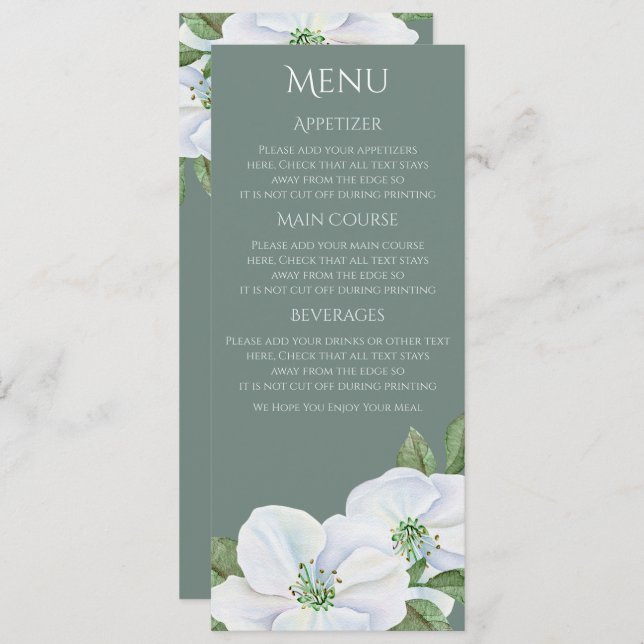 White Apple Blossom Menu Wedding Invitation (Front/Back)