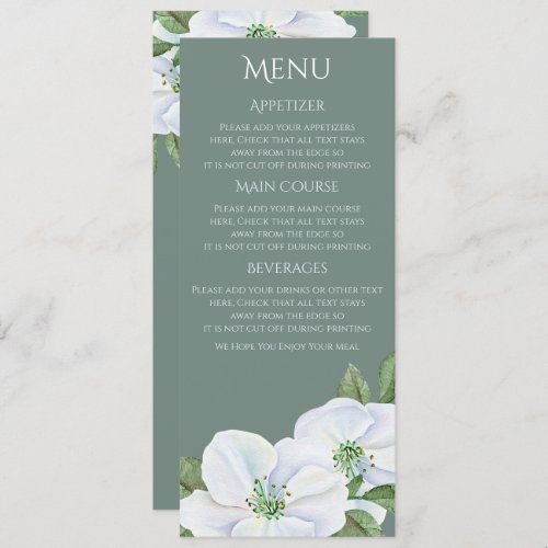White Apple Blossom Menu Wedding Invitation