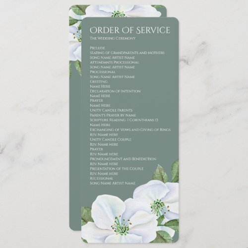 White Apple Blossom Order of Service Wedding Invitation