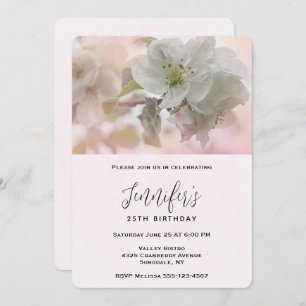 White Apple Blossom Photograph Birthday Invitation