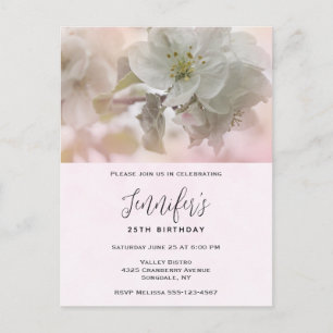 White Apple Blossom Photograph Birthday Invitation Postcard