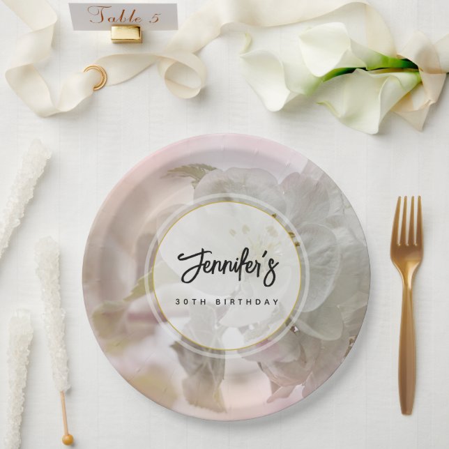  White Apple Blossom Photograph Birthday Paper Plates (Wedding)