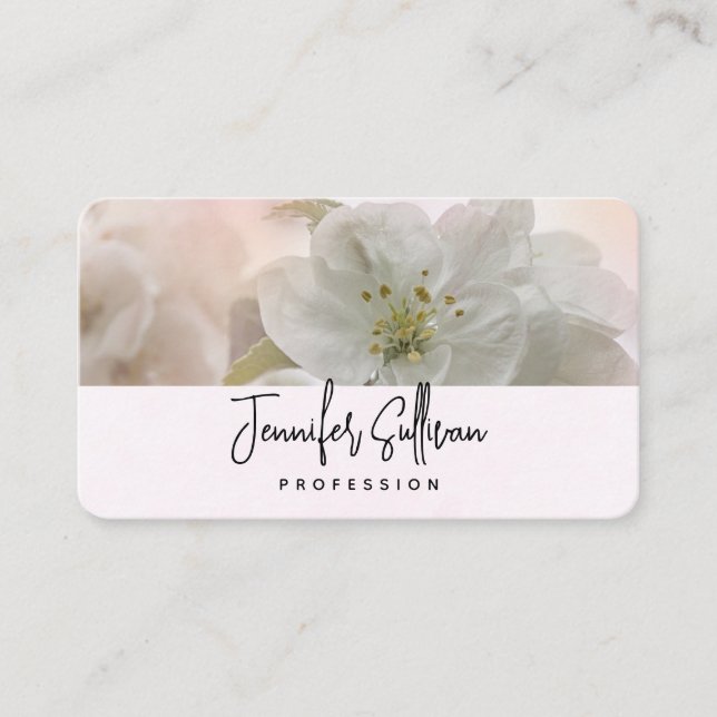 White Apple Blossom Photograph Business Card (Front)