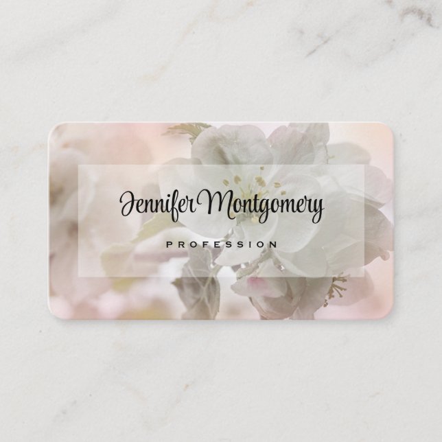 White Apple Blossom Photograph Business Card (Front)