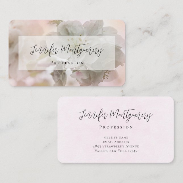 White Apple Blossom Photograph Business Card (Front/Back)
