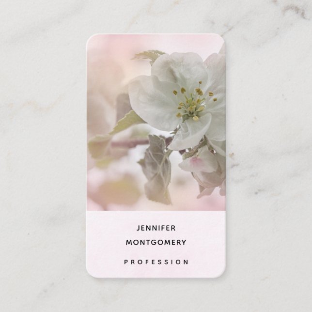 White Apple Blossom Photograph Business Card (Front)