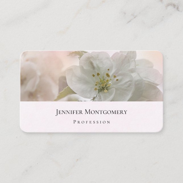 White Apple Blossom Photograph Business Card (Front)
