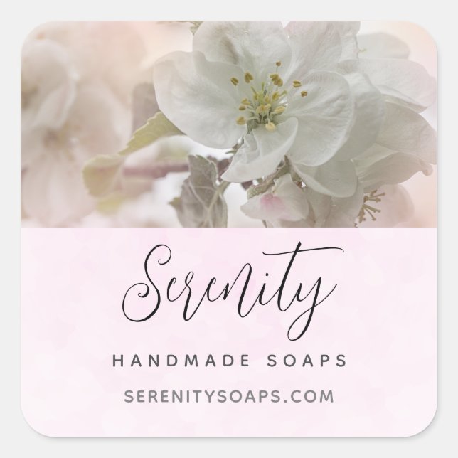 White Apple Blossom Photograph Business Square Sticker (Front)