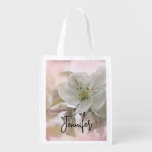 White Apple Blossom Photograph Grocery Bag